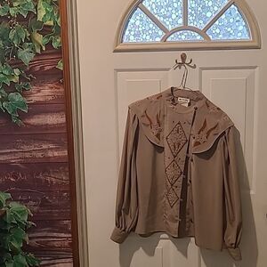 Ladies Size 14 Chagall Tan Long Sleeve Blouse